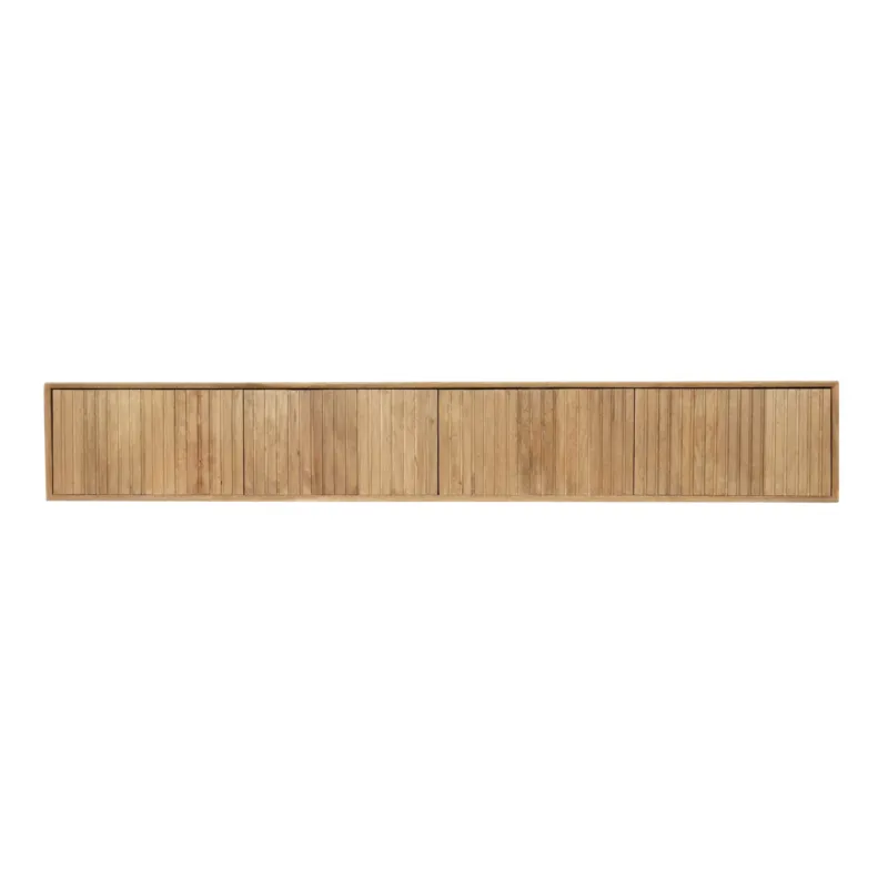Schwebendes TV-Möbel - Naturfarbenes Mangoholz, Vertikale Lamellenfront, Grifflose Türen, 240 cm – Madison | Starfurn