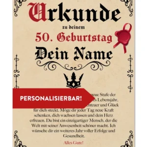 Geburtstags Urkunde Personalisierbar mit Alter + Wunschname - Pergament Stil Antik Vintage -20x30 cm