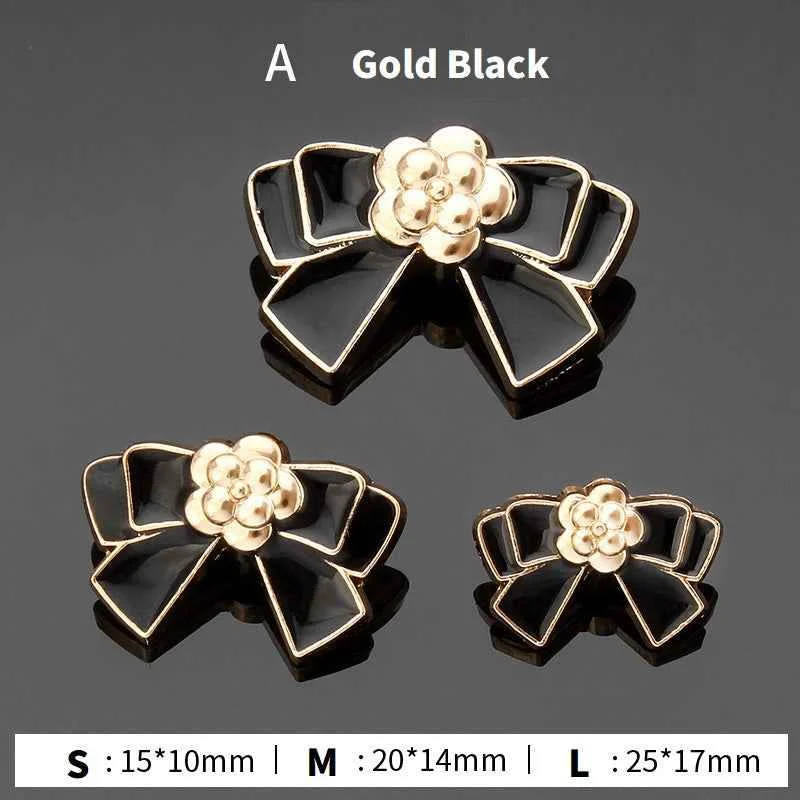 18pcs Bow Tie Elegant Metal Buttons for Women's Blouses Cardigans A Gold Black