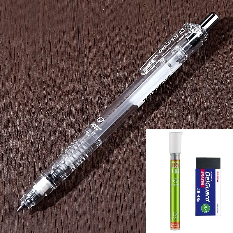 ZEBRA DelGuard Limited Edition Clear Mechanical Pencil 0.5 mm with Lead Refills & Eraser Clear