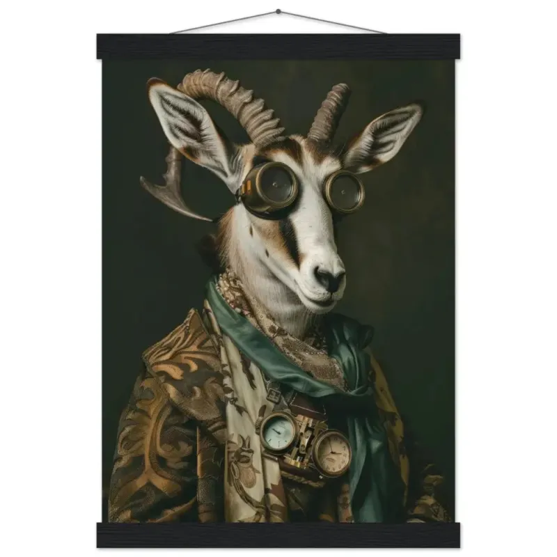 Schulposter - Steampunk-Vintage Antilopenmotiv, mattes FSC-Papier, magnetische Holzleisten | St Tropez Art