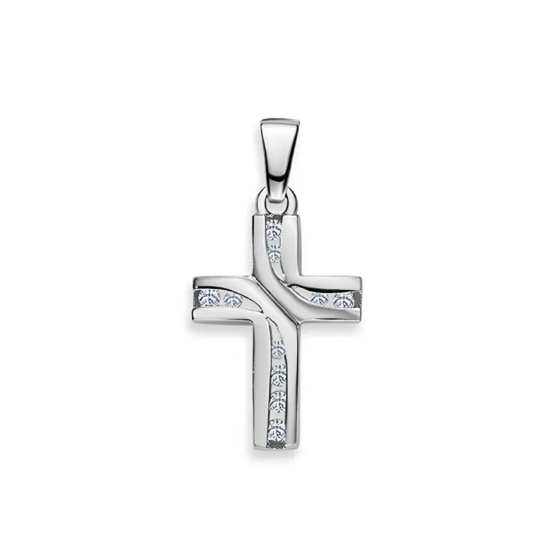 Kreuz Anhänger 925 Silber Zirkonia Poliert Rhodiniert 16.5x12 mm - 6258.03505/0001