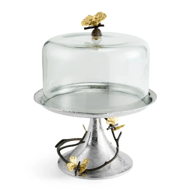 Butterfly Ginkgo Pastry Dish with Dome by Michael Aram - |VESIMI Design| Luxury Bathrooms and Home Decor