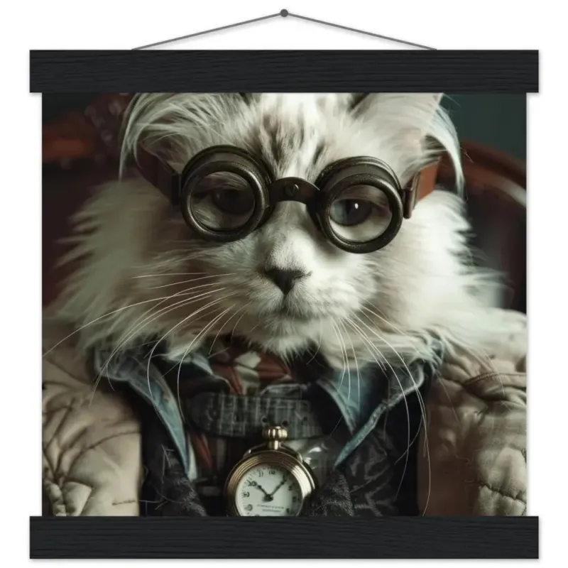 Schulposter – Türkische Angorakatze, Steampunk-Outfit, antike Taschenuhr | St Tropez Art