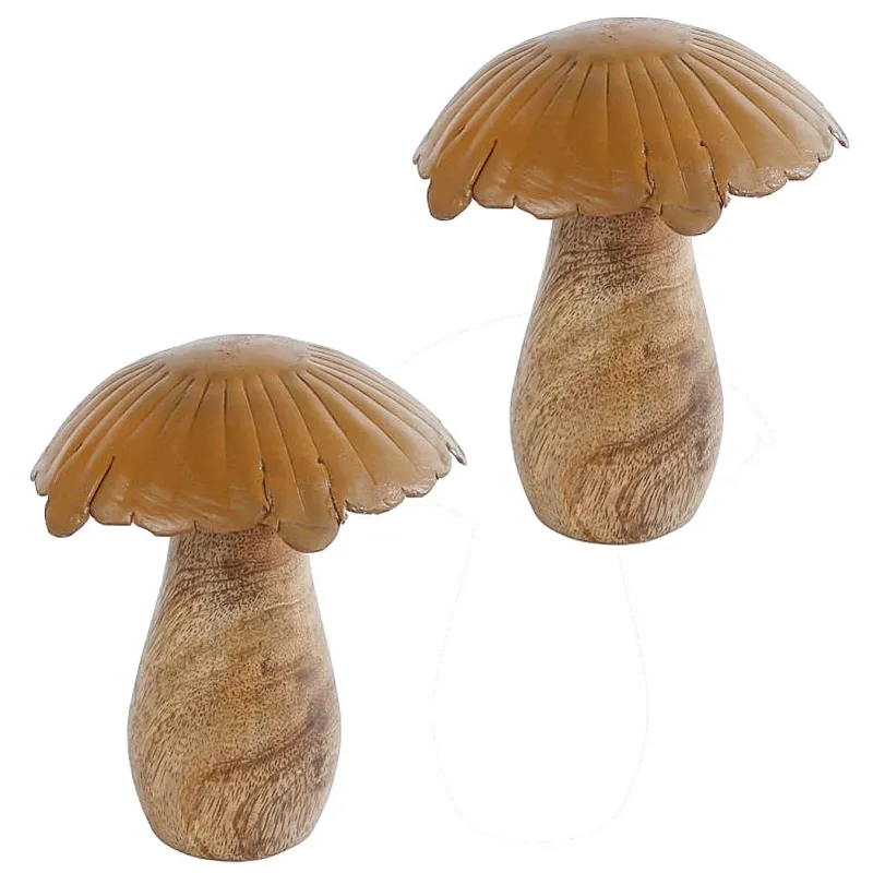 2er Set Pilz Skulptur Mangoholz Metall klein