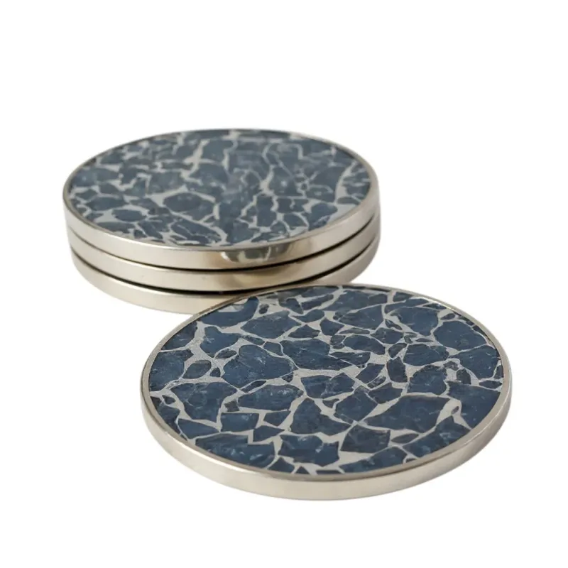4er Set Glasuntersetzer Blau Metall Holz 10 cm Getränkeuntersetzer