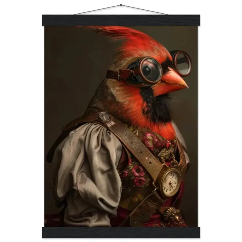 Schulposter - Kardinalvogel-Motiv, mattes FSC-zertifiziertes Papier, Magnet-Holzleisten aus Kiefernholz, magnetische Holzdübel oben & unten | St Tropez Art
