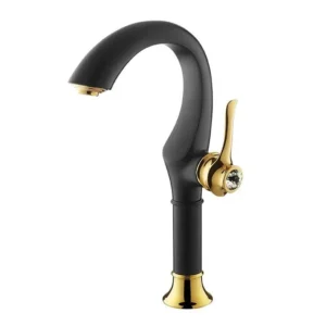 Cairo Luxury Black Matte & Gold Bathroom Crystal Handle Vessil Sink Faucet - |VESIMI Design| Luxury and Rustic bathrooms online