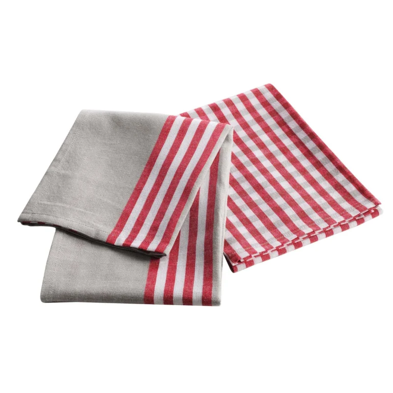 Küchentücher, 2-Set, 1x Rot/Weiß Karriert & 1x Rot/Weiß gestreift