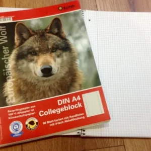 Collegeblock kariert mRl. 80Bl. BUND Wolf - Polly Paper