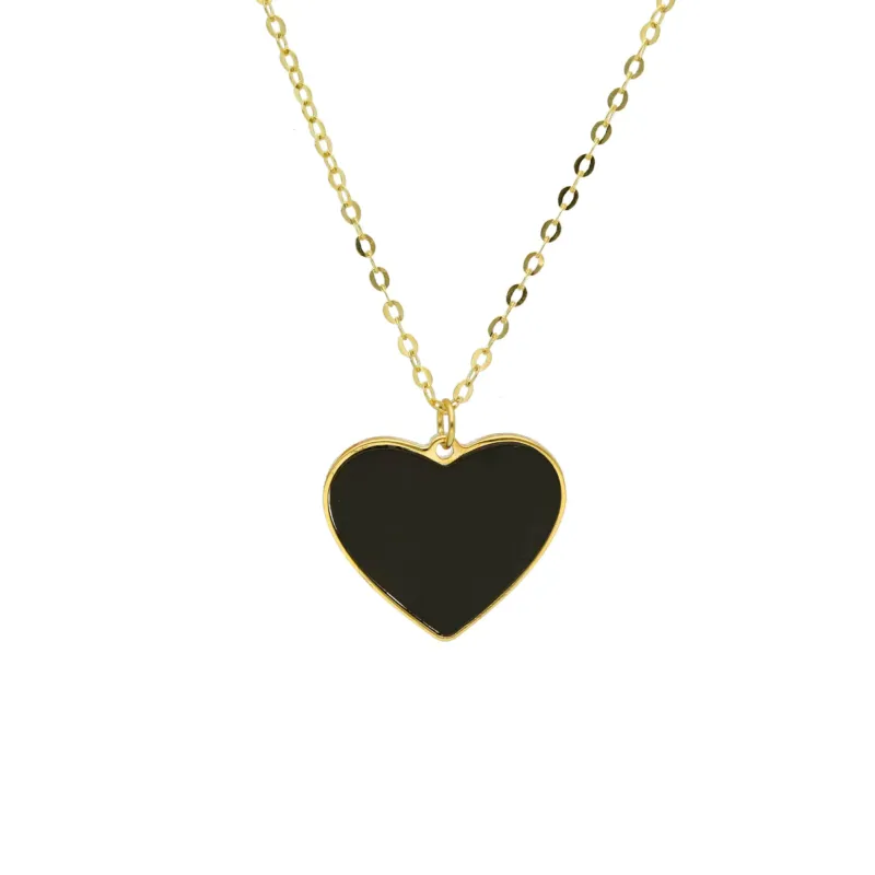 Damen Collier in 750/18 Karat Gelbgold mit Onyx, Herz aus Onyx - 265378