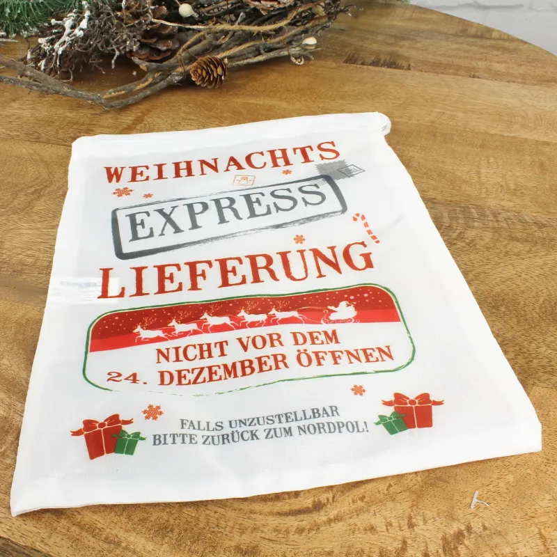 2er Set Geschenkbeutel mit Zugband weiß Weihnachtsexpress