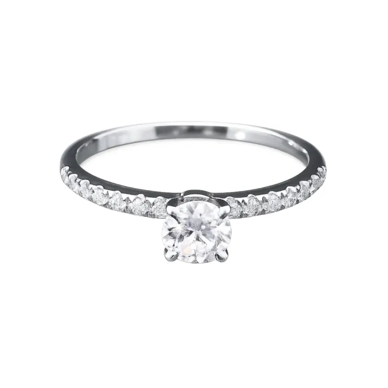 Dezente Eleganz – Weissgoldring mit zentralem Diamant und feiner Umrahmung - YZ0004854