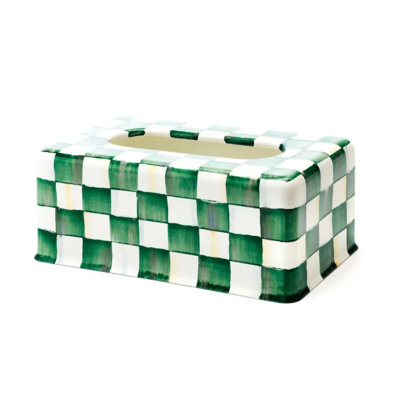 Emerald Check Enamel Standard Tissue Box Cover - |VESIMI Design|