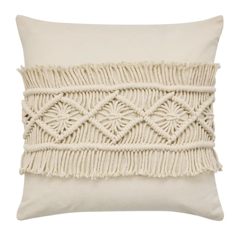 Dekokissen 45 x 45 cm mit Inlet Makramee Beige Baumwolle Sofakissen Zierkissen
