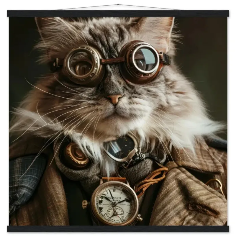 Schoolposter – Orientalische Langhaar Katze, gestreifter Mantel, mattes Papier, Magnet-Holzleisten | St Tropez Art