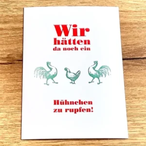 Postkarte Hühnchen zu rupfen (gute&böse)