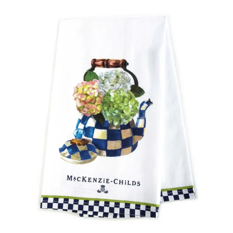 Hydrangea Tea Kettle Kitchen Dish Towel - |VESIMI Design| Luxury and Rustic bathrooms online