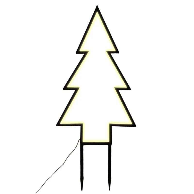 Salcar XXL 3D LED Gartenstecker Tannenbaum – 60 cm Metall-Gartenleuchte mit 100 LEDs, Warmweiß, IP44 Wasserdicht, Erdspieß & Standfuß, Weihnachtsbeleuchtung für Außen Salcar