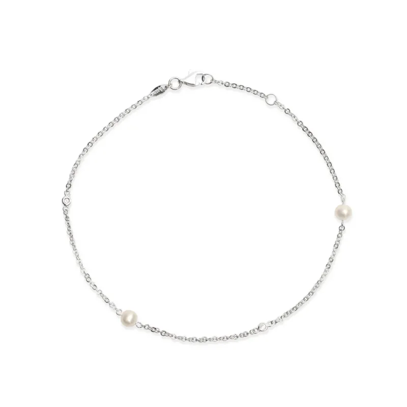 Fusskette in Silber mit Perlen und Zirkonia - SF-531