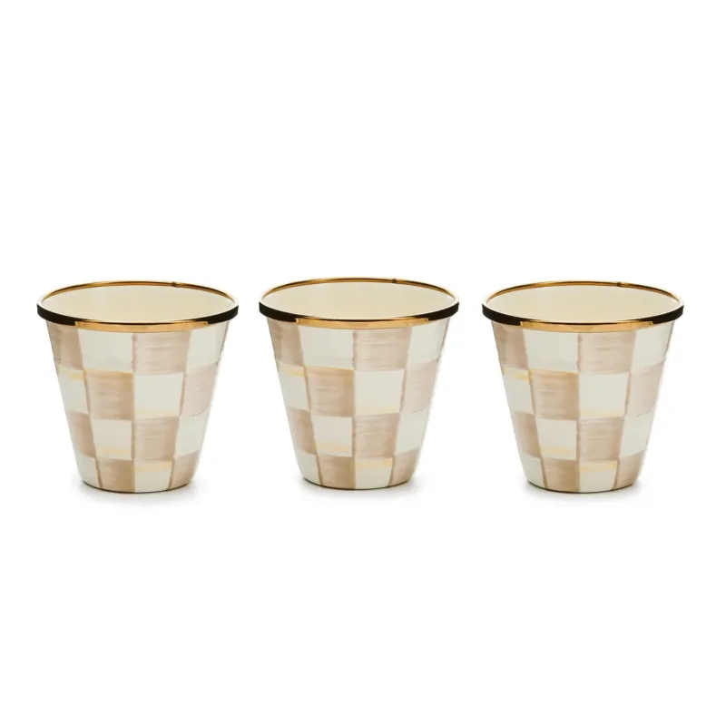 Mocha Check Herb Pots, Set of 3 - |VESIMI Design| Luxury Bathrooms and Home Decor