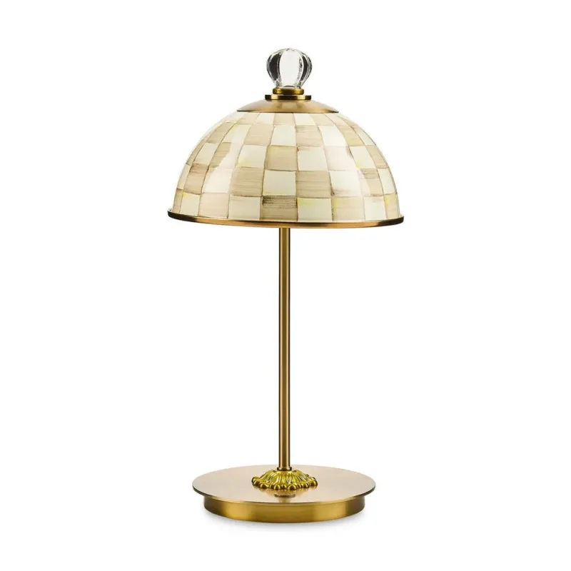 Mocha Check LED Rechargeable Dome Table Lamp by MacKenzie-Childs