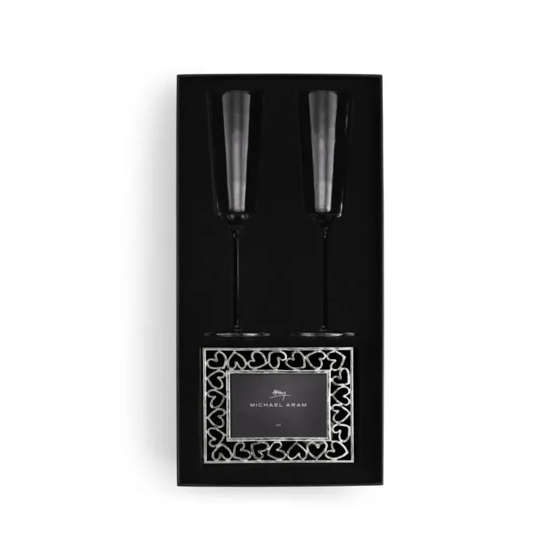 Michael Aram Reflective Champagne Flute & Heart Frame 3.5" x 5" Packaged Gift Set