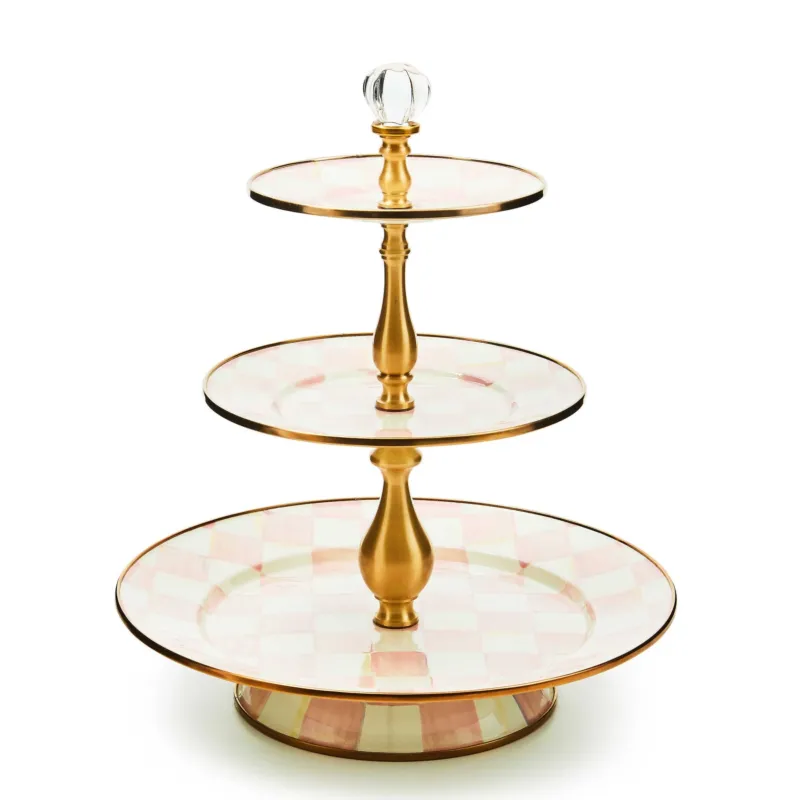 Rosy Check Three Tier Sweet Stand by MacKenzie - Childs - |VESIMI Design| Luxury Bathrooms and Home Decor