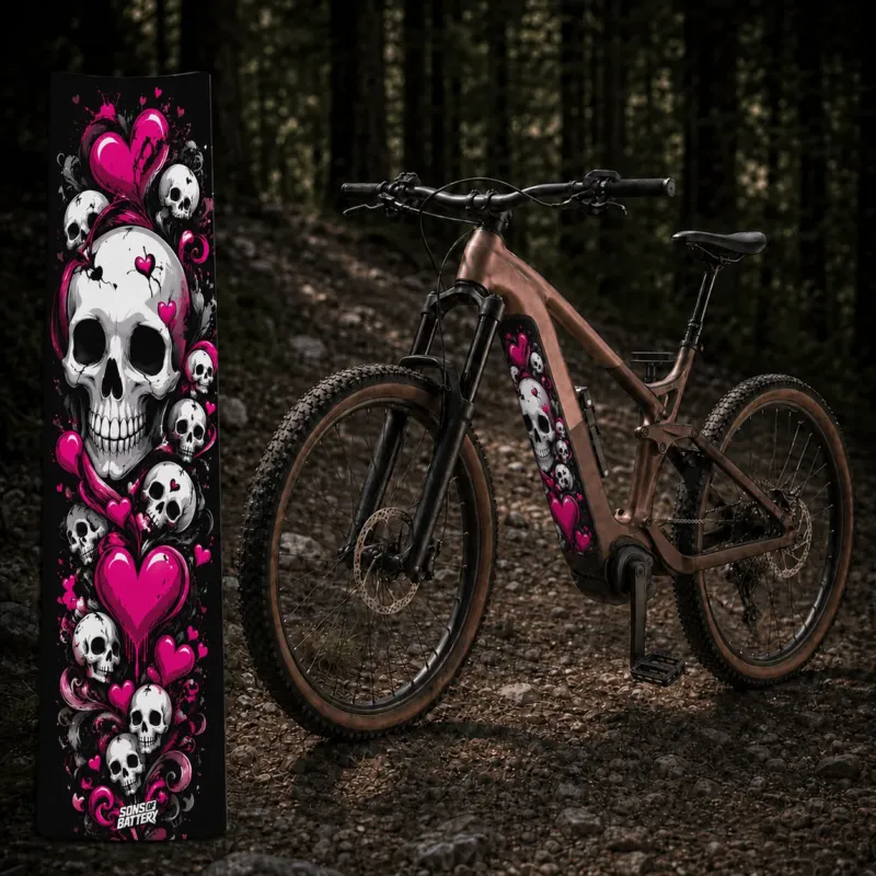 Sons of Battery® - E-MTB Brand & Community Folien & Sticker Love Skull – E-Bike Akku Sticker & Schutzfolie | Universal, Wunschgröße & CUBE Cut E-Bike-Community