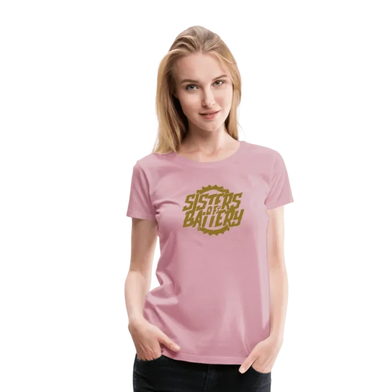 SPOD Frauen Premium T-Shirt Hellrosa / S Sisters of Battery - Signature GOLD Edition - Frauen Premium T-Shirt E-Bike-Community