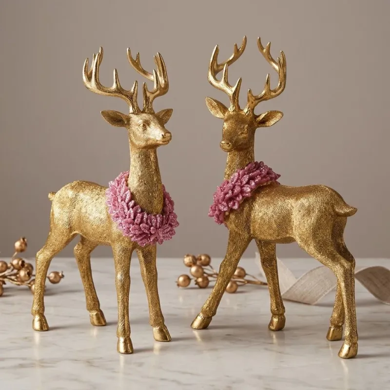 Standing Deers set of 2 in Gold & Light Pink by Werns