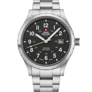 Swiss Military Klassische Militäruhr im schwarzen Stahl - SM34108.01