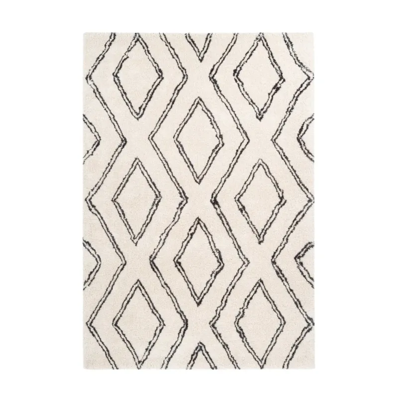 Teppich – Hochflor Design, Doppelrauten Muster, Elfenbein Farbton, 80 x 150 cm - Orlando 225 | Kayoom