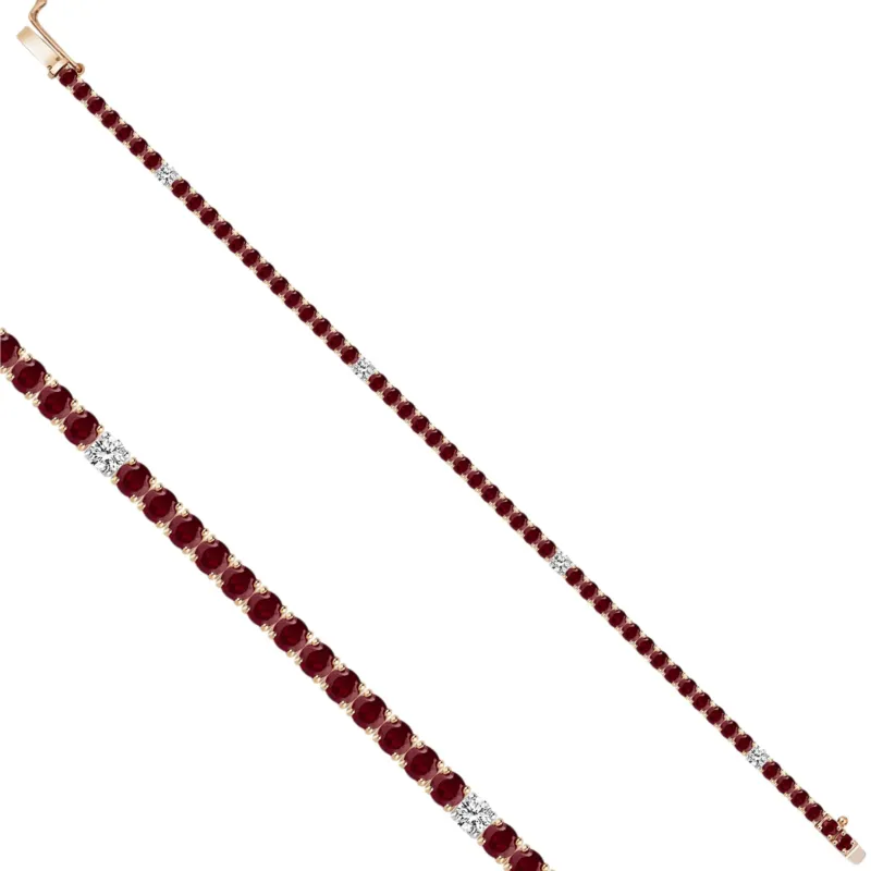 Tennisarmband mit 0.51 ct Diamanten und 6.57 ct Rubinen in 585 oder 750 Weissgold